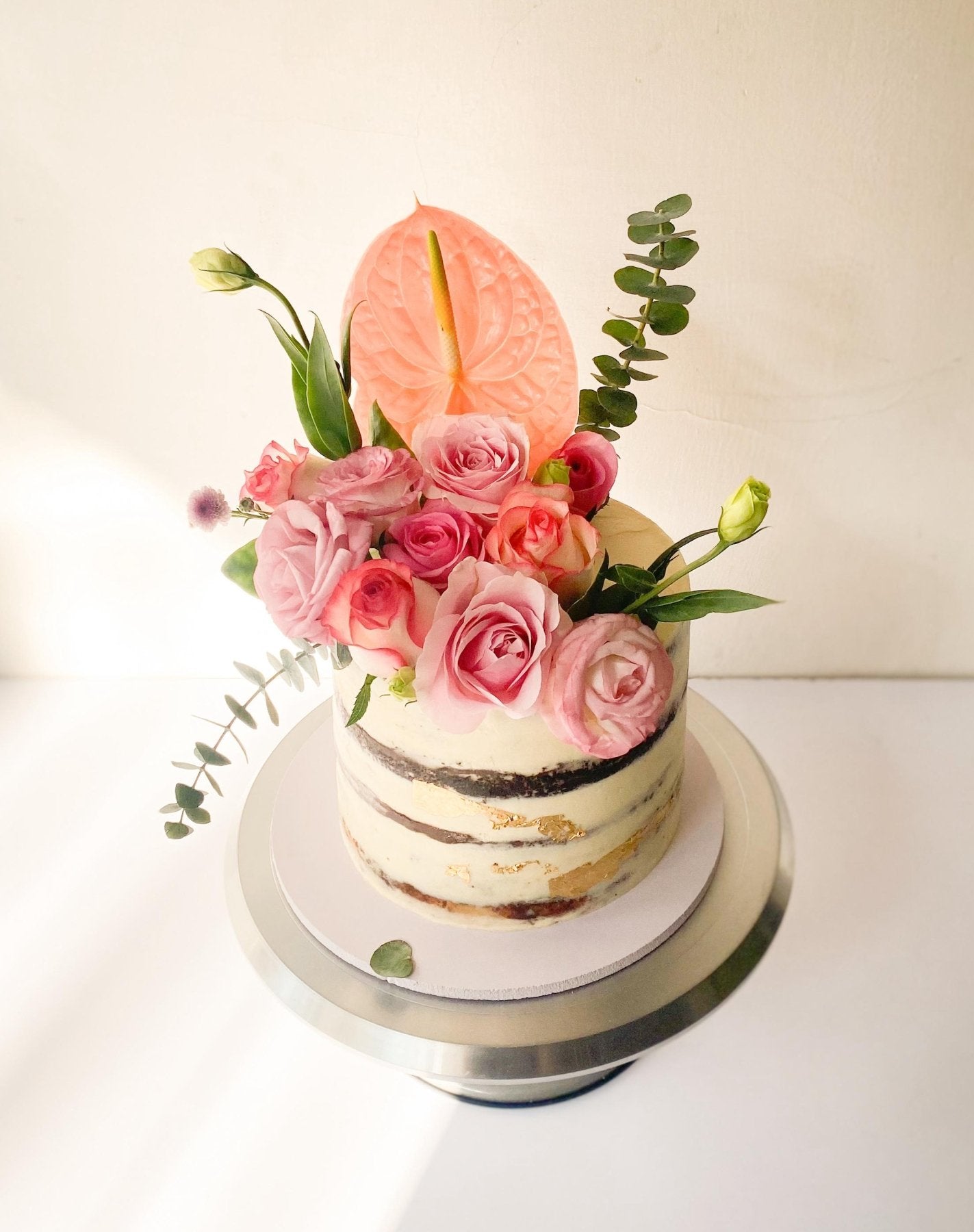 Anthurium & Rose Naked Cake - Bobo Cakery